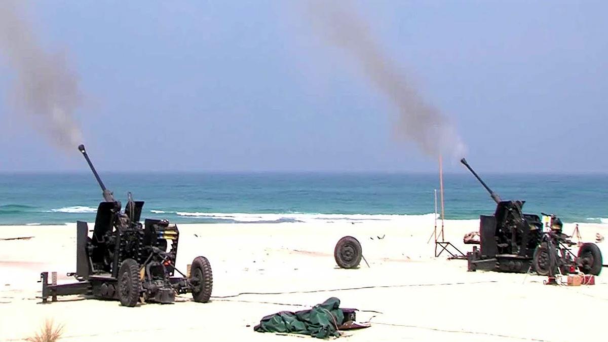 Indian Navy coastal Battery conduct firing drill 