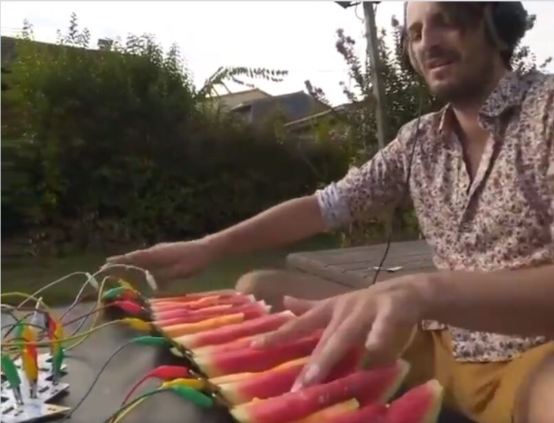 खरबूजे के टुकड़ों से संगीत निकाल रहा यह शख्स