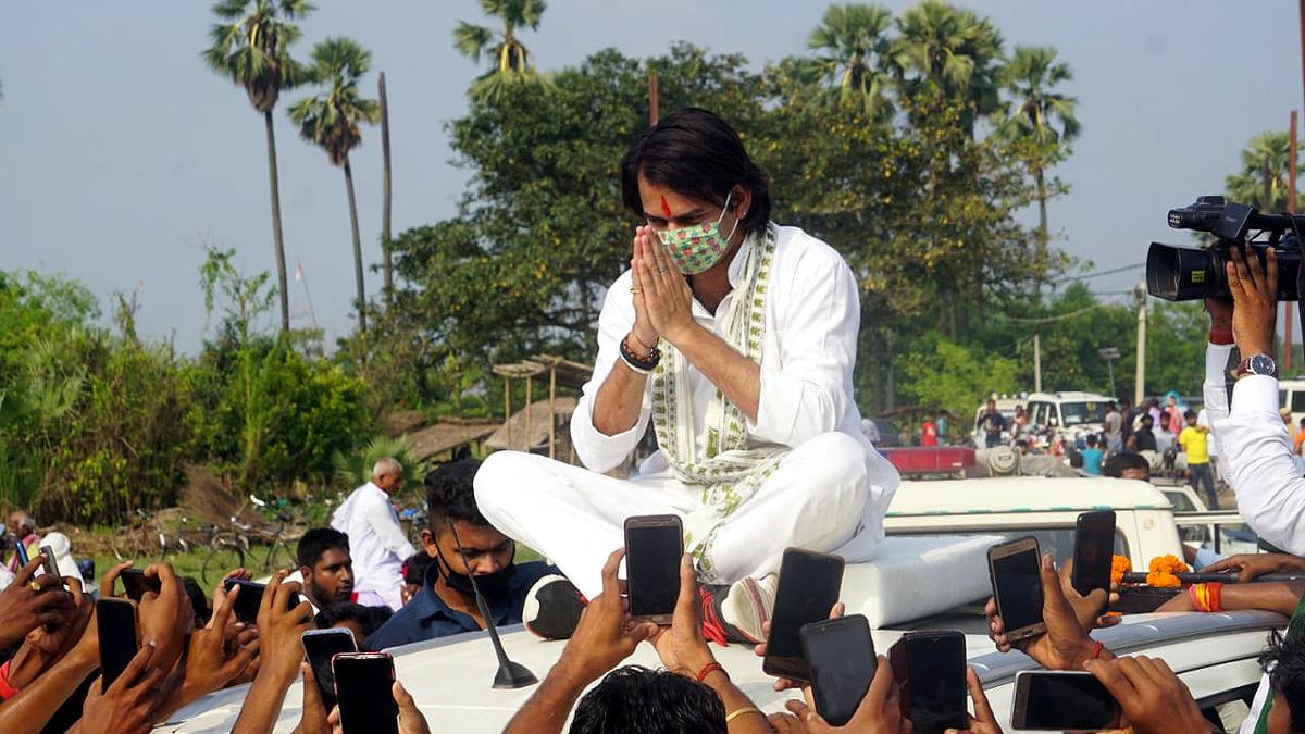 तेजप्रताप नाव से प्रचार करने बिथान पहुंचे