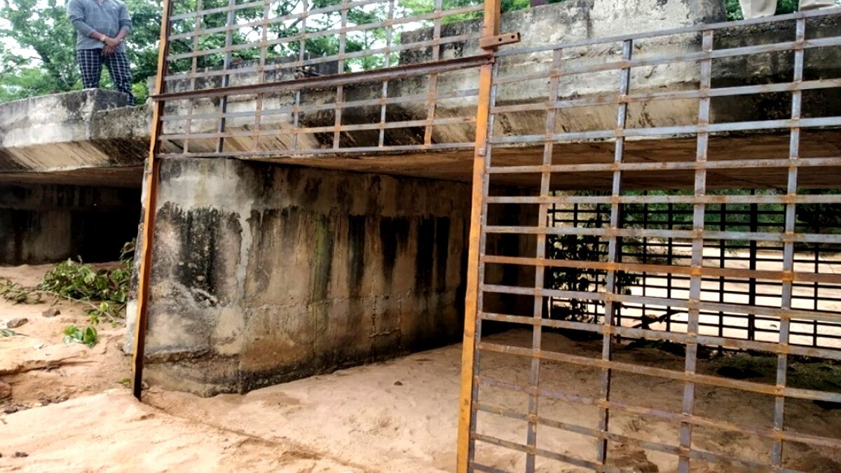 आदमखोर बाघ को पकड़ने पिंजरे में बैठाए कर्मचारी.