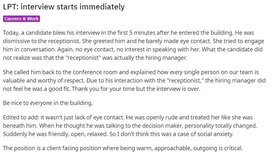 'रिसेप्शनिस्ट' बनकर लिया शख्स का इंटरव्यू