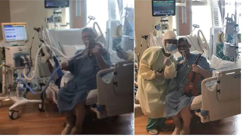 वेंटिलेटर पर वायलिन बजाकर डॉक्टरों को कहा थैंक्यू