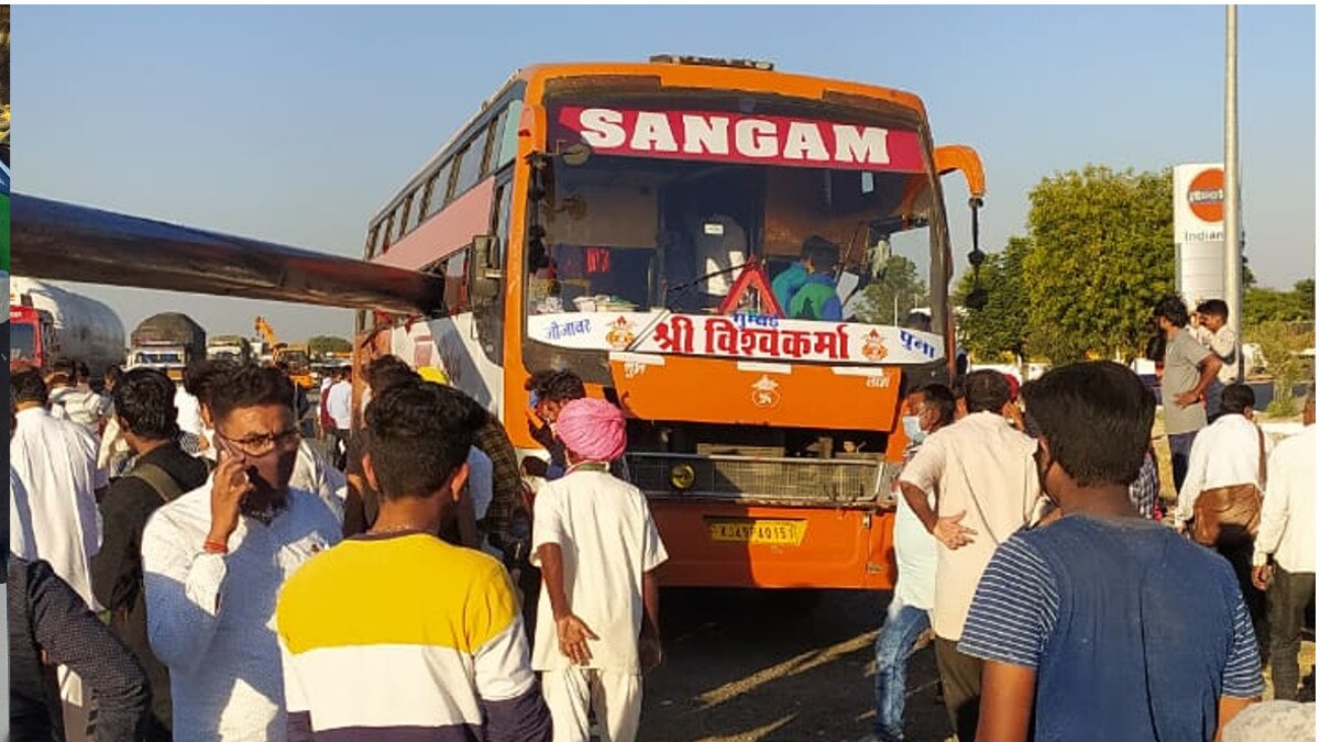 पाली में भयानक एक्सीडेंट, गैस पाइपलाइन पाइप बस में घुसा