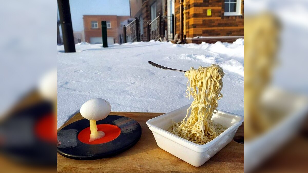 Noodles and Egg Frozen In Air Siberia 