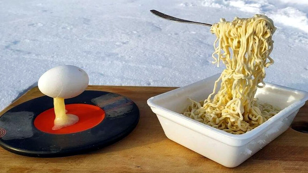 Noodles and Egg Frozen In Air Siberia 