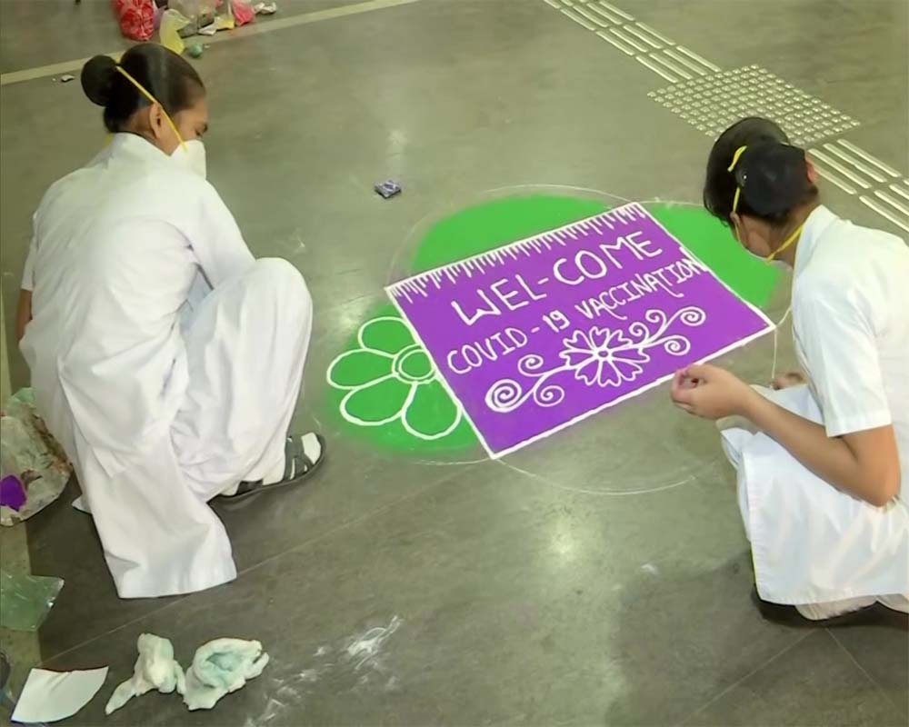 Rangoli at Vaccination center in Maharashtra