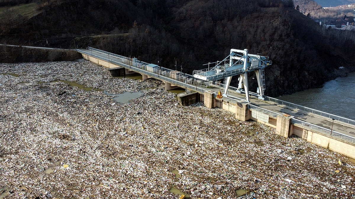Plastic Waste over Serbia Potpecko Lake 
