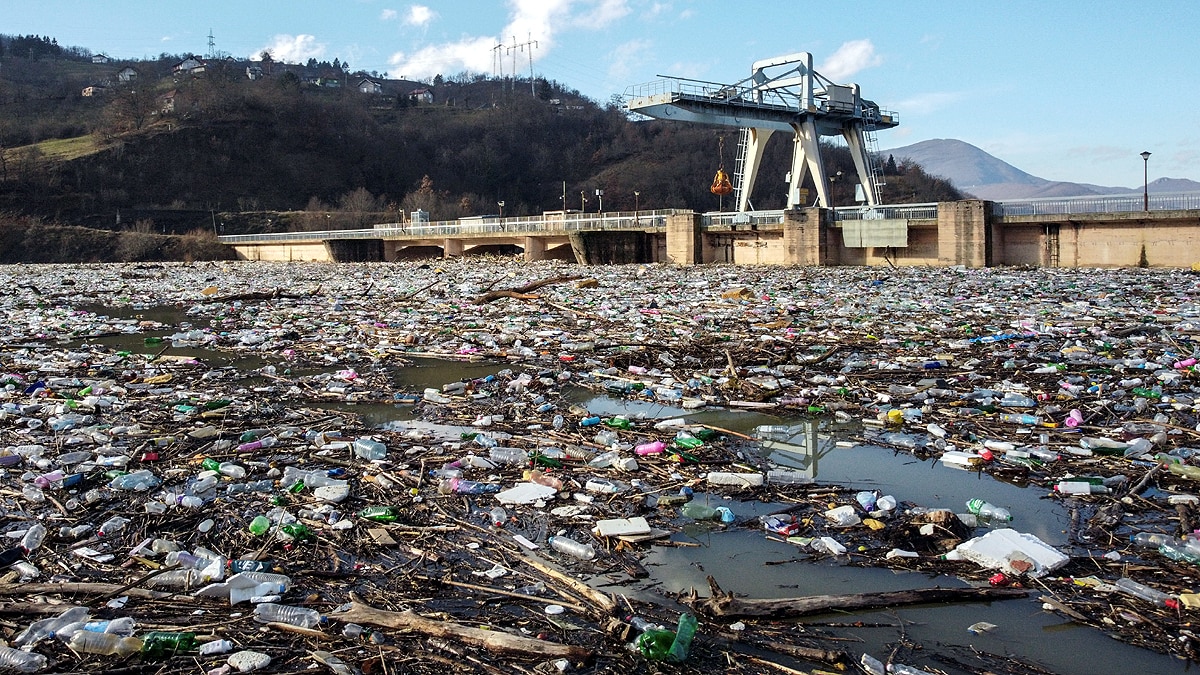 Plastic Waste over Serbia Potpecko Lake 