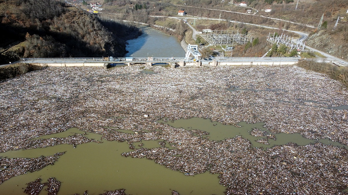 Plastic Waste over Serbia Potpecko Lake 