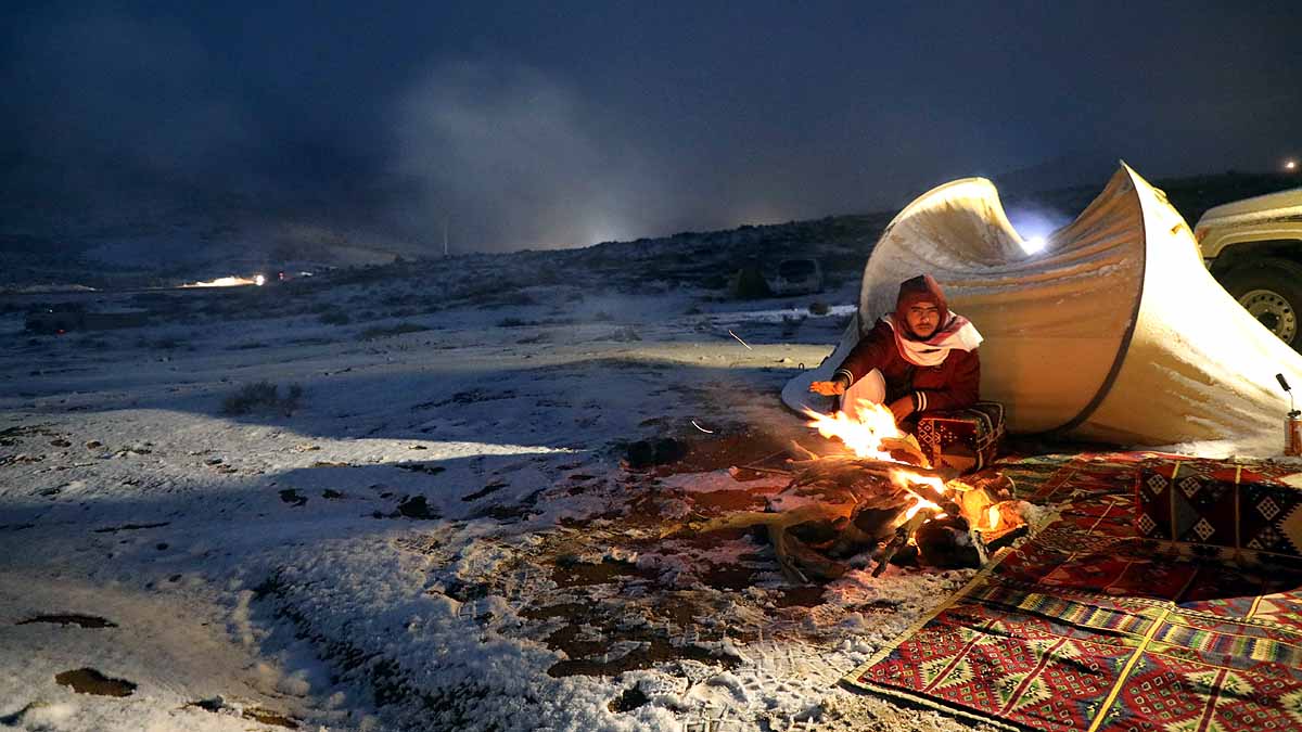 Snowfall in Sahara Desert Saudi Arabia