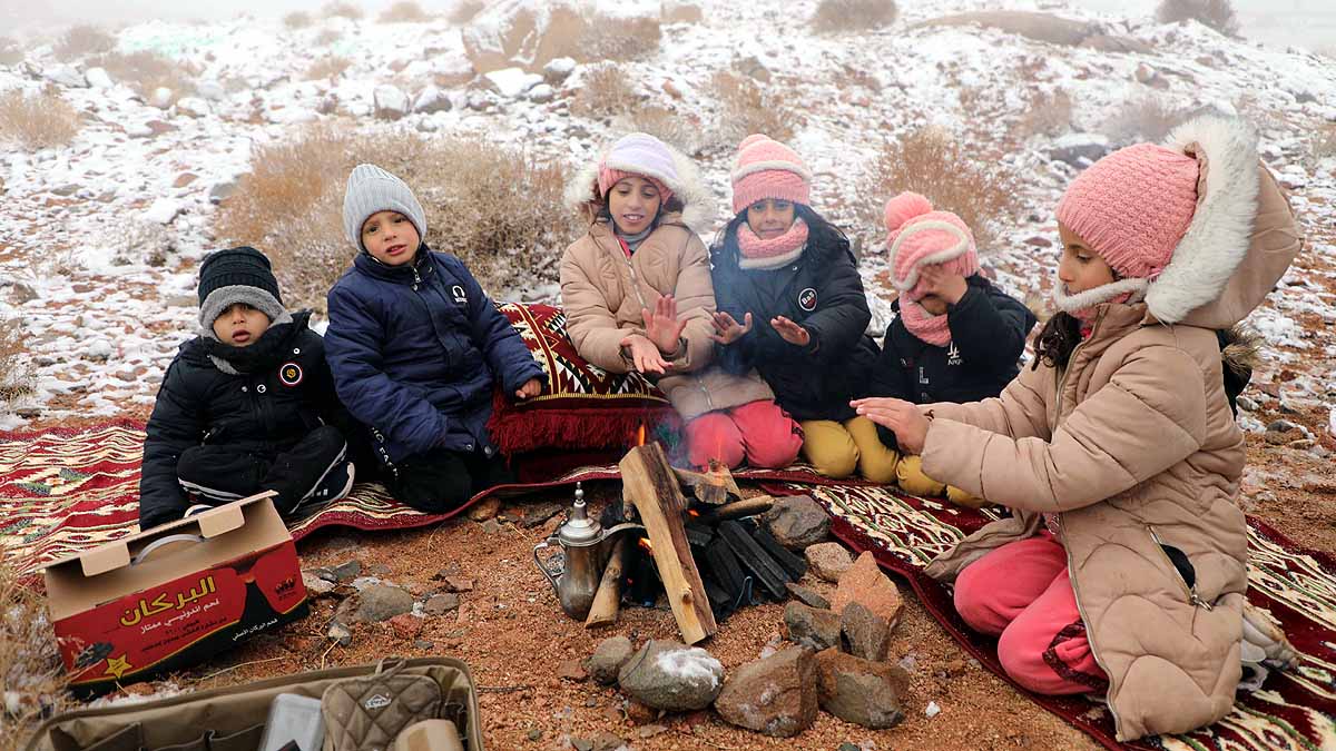 Snowfall in Sahara Desert Saudi Arabia