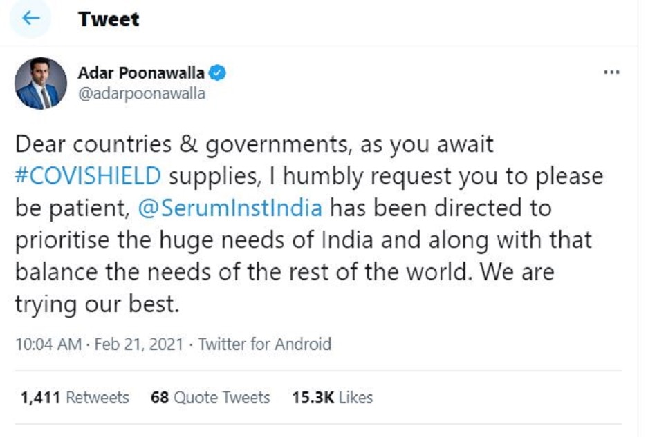 Adar Poonawalla Tweet