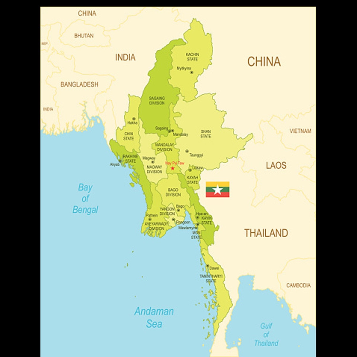 म्‍यामार, वि‍श्‍व के नक्‍शे में