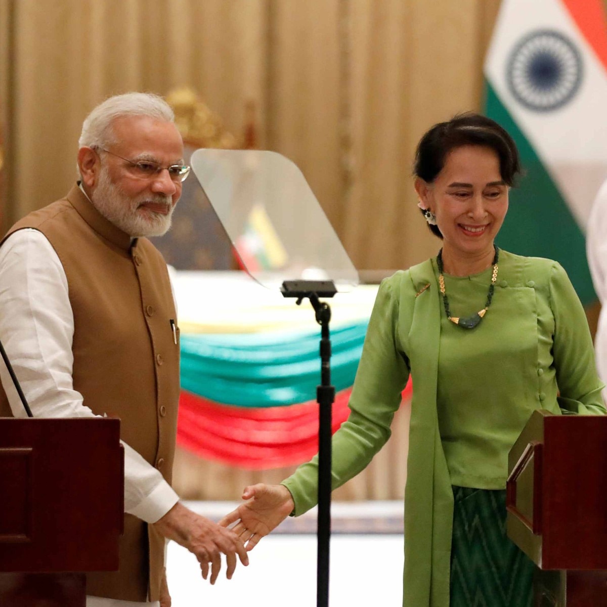 पीएम मोदी के साथ म्‍यामार की नेशनल लीग फॉर डेमोक्रेसी की अध्यक्ष आंग सान सू की