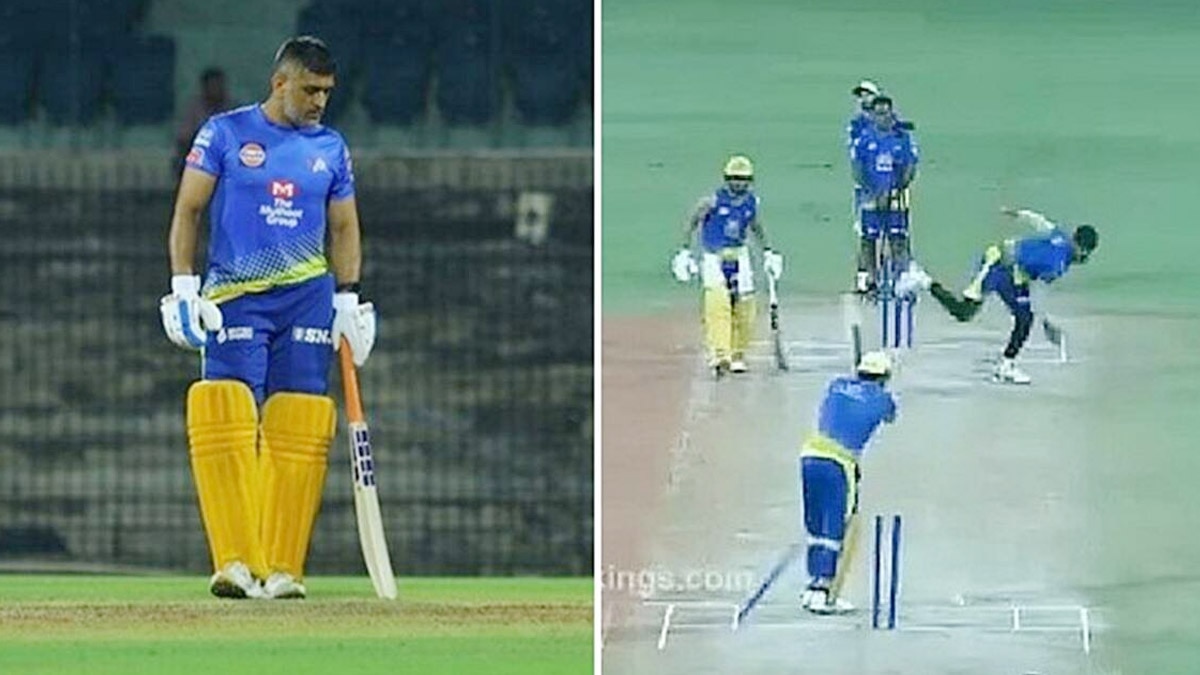MS Dhoni bowled on Harishankar Reddy bowl