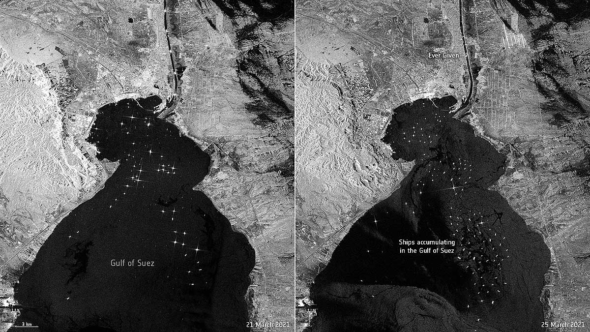 Suez Canal Traffic Jam Satellite Images