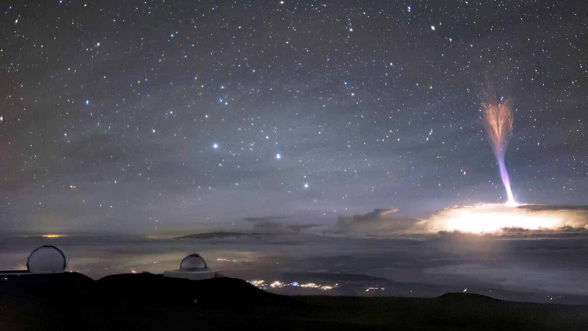 Rare Red Sprite Blue Jet Above Hawaii 