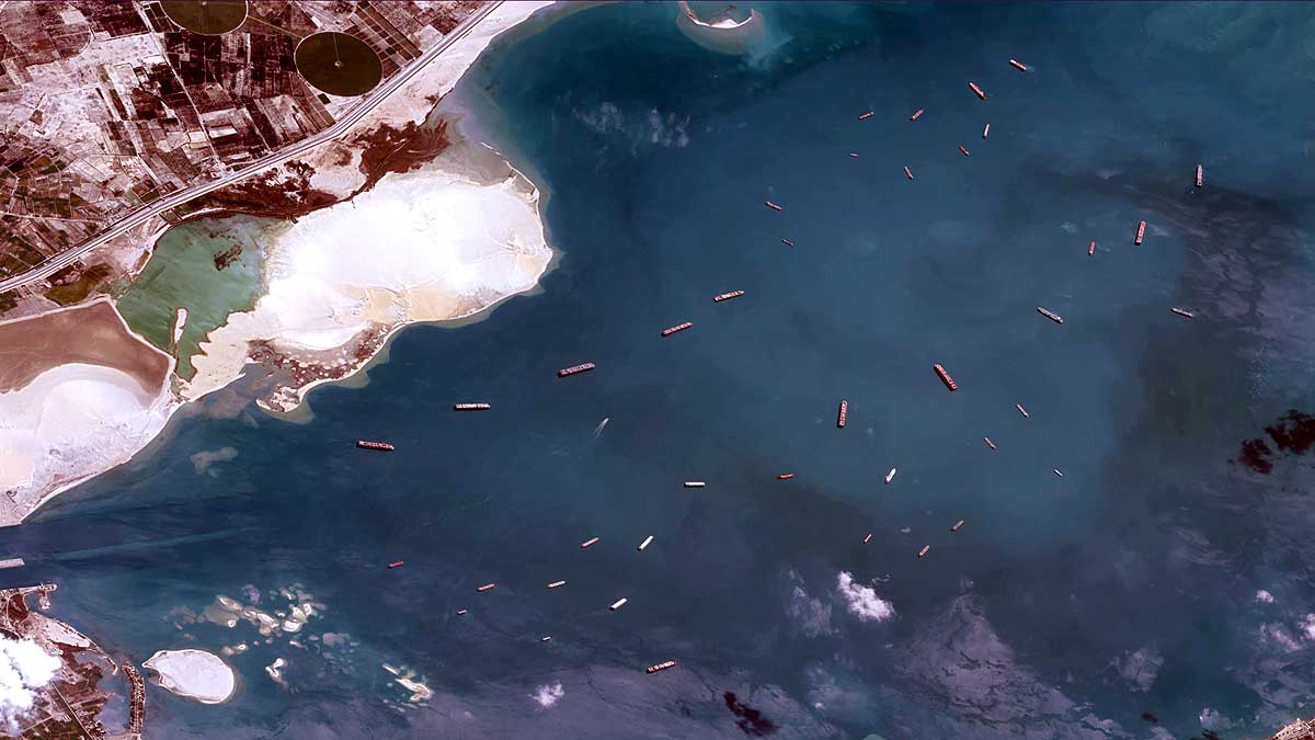 Suez Canal Traffic Jam Satellite Images