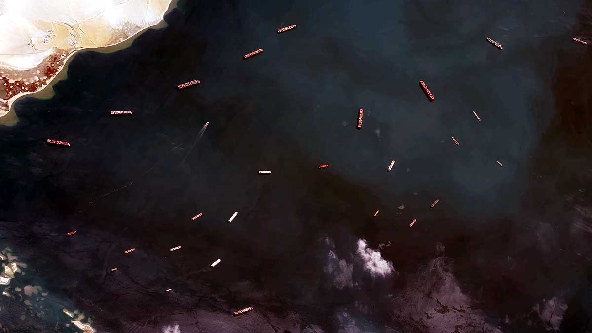 Suez Canal Traffic Jam Satellite Images