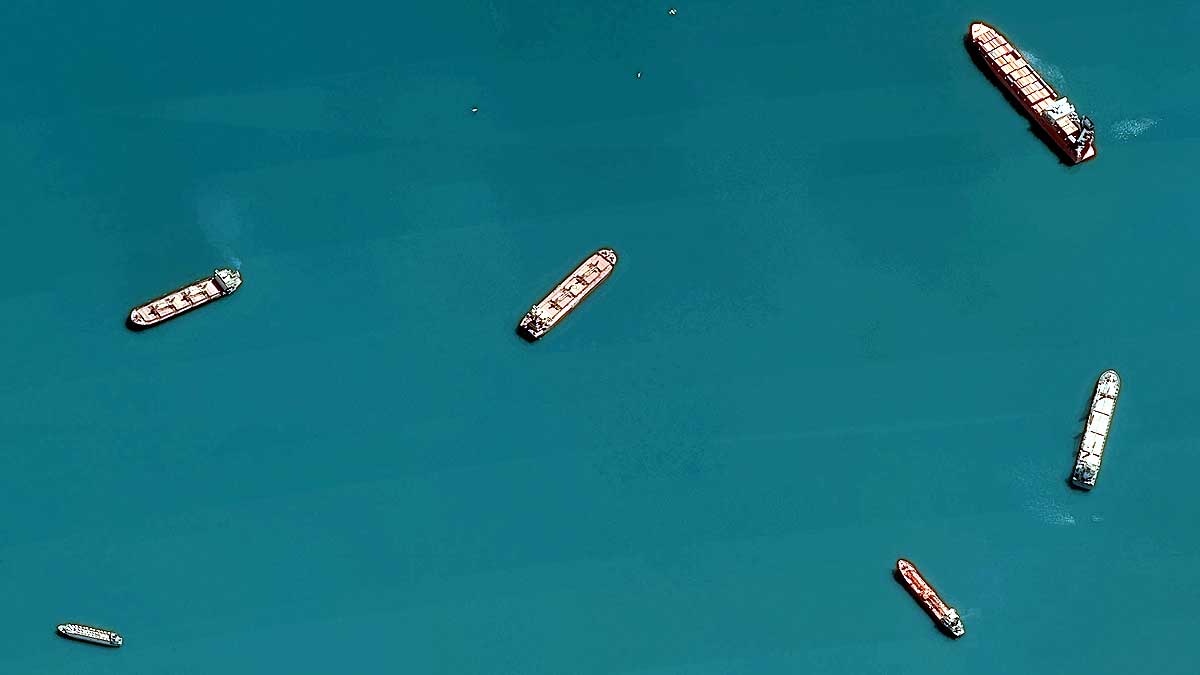 Suez Canal Traffic Jam Satellite Images