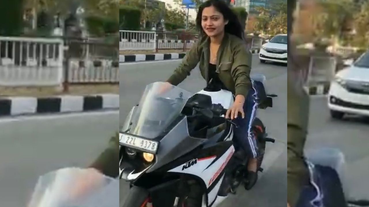 बाइक पर स्टंट करने वाली लड़की 