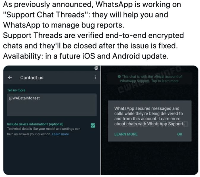 WhatsApp new support chat feature