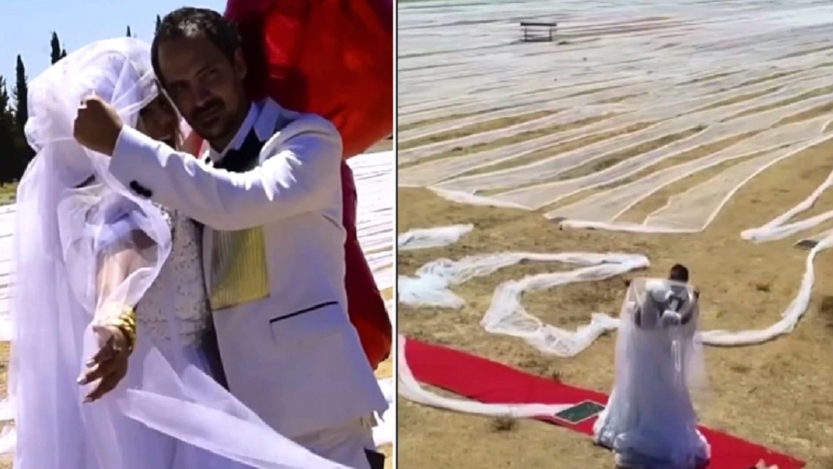 दुल्हन ने पहना 7 KM लंबा वेडिंग ड्रेस