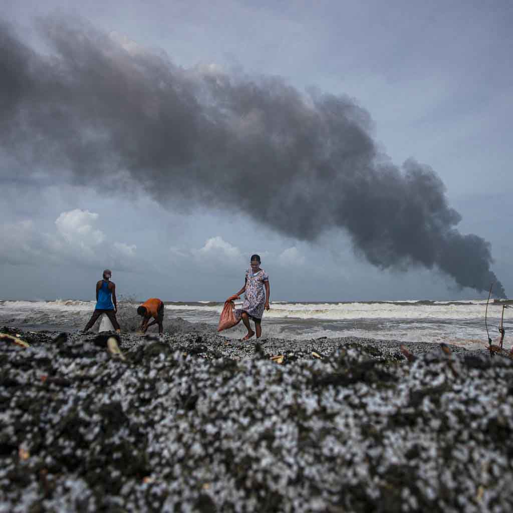 Burning cargo vessel