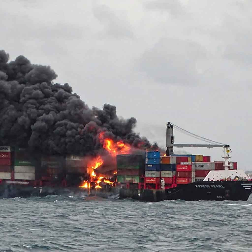 Burning-cargo vessel
