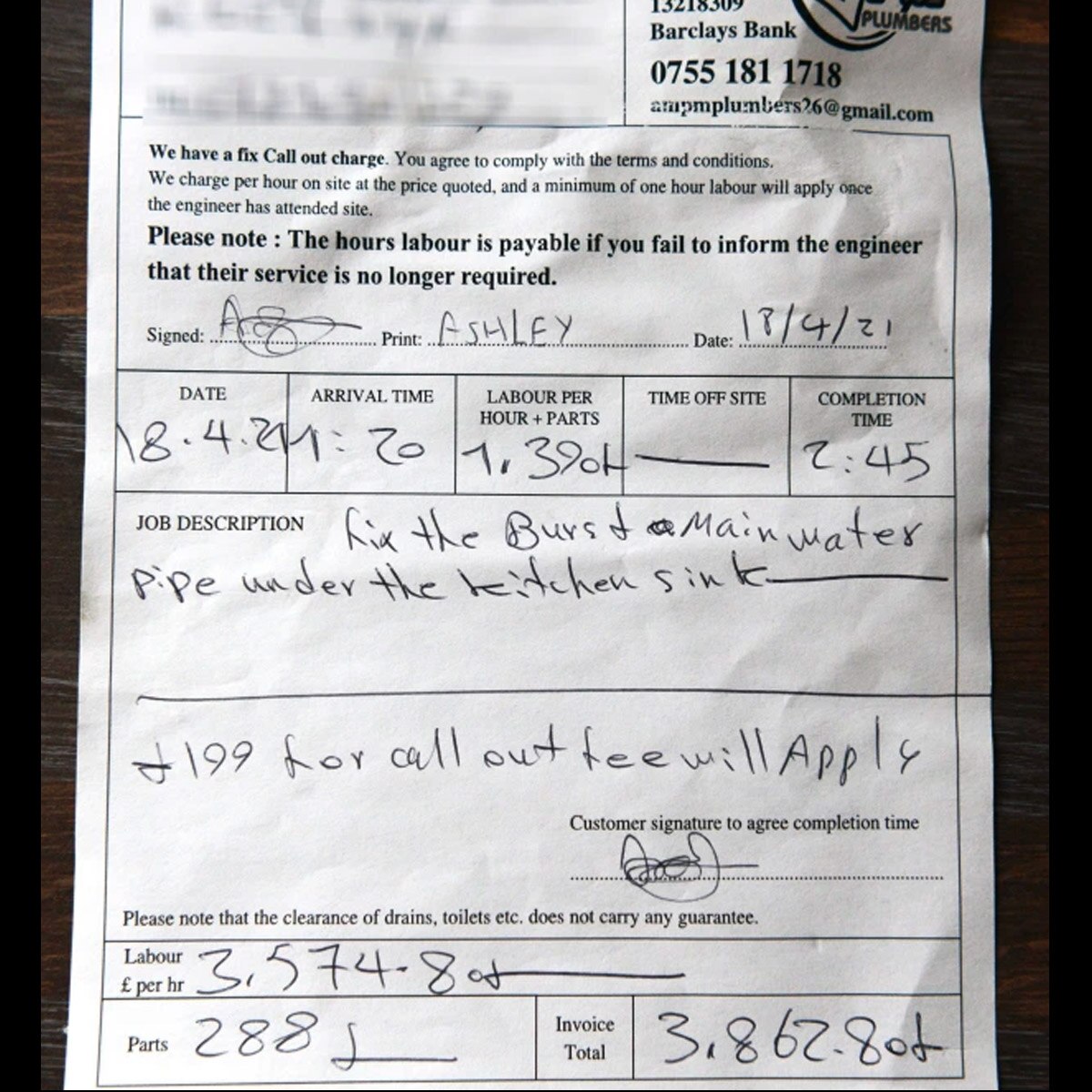 plumber bill worth lakhs