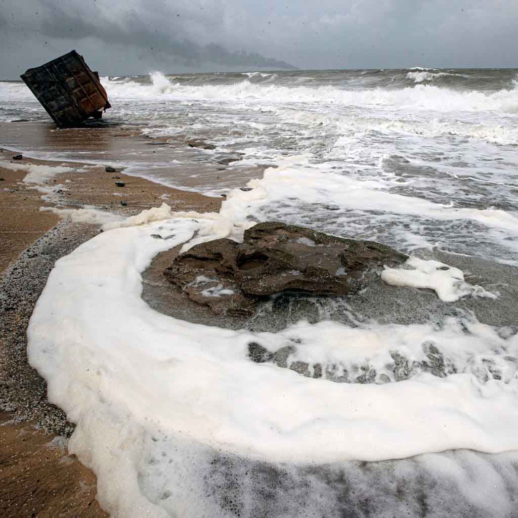 Burning cargo vessel