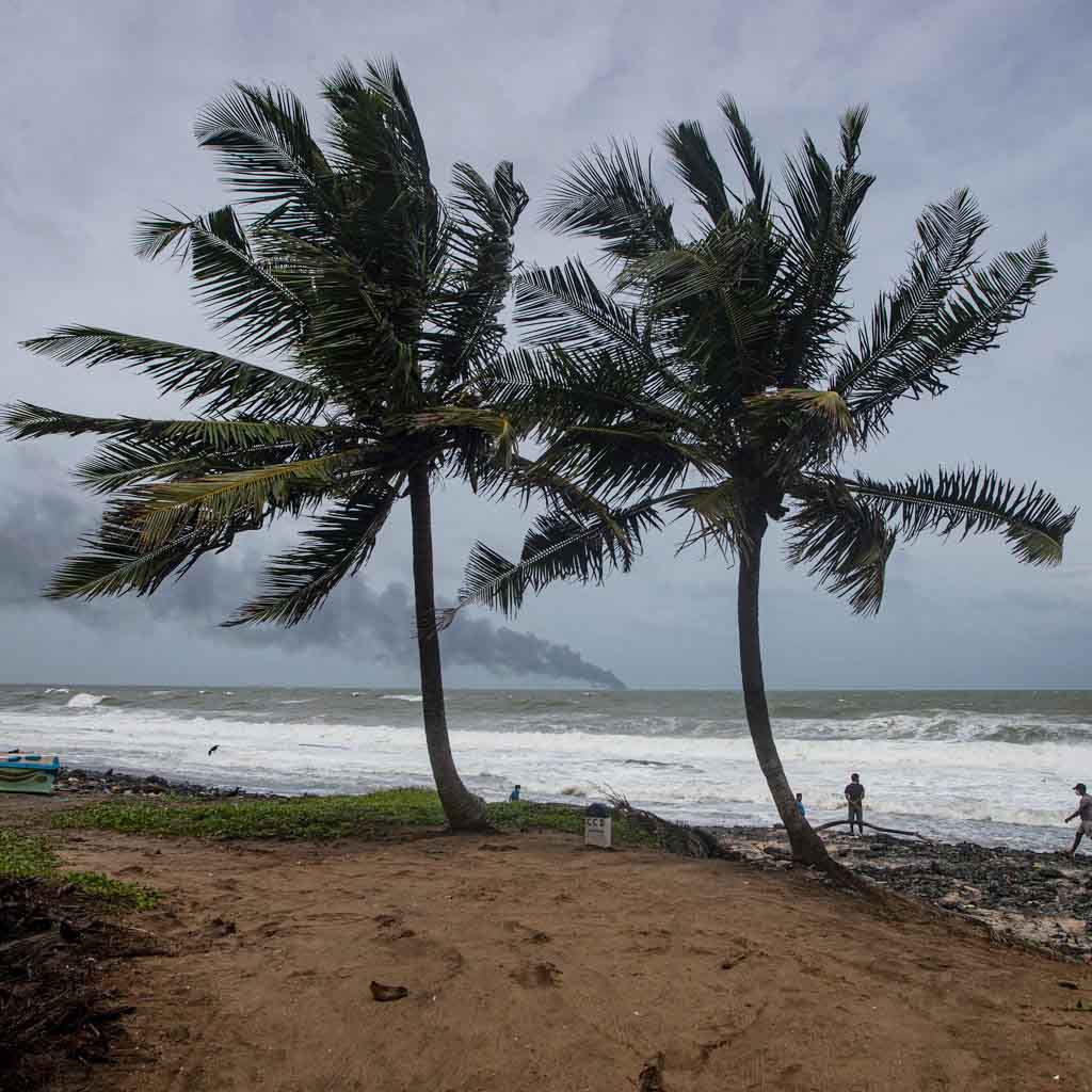Burning cargo vessel