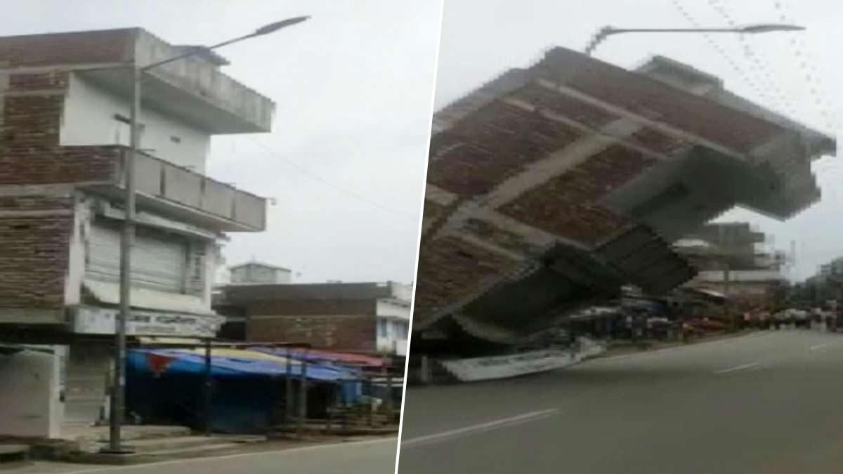 पलभर में गिरा तीन मंजिला मकान 