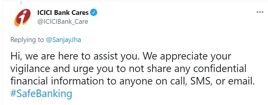 ICICI Bank Tweet