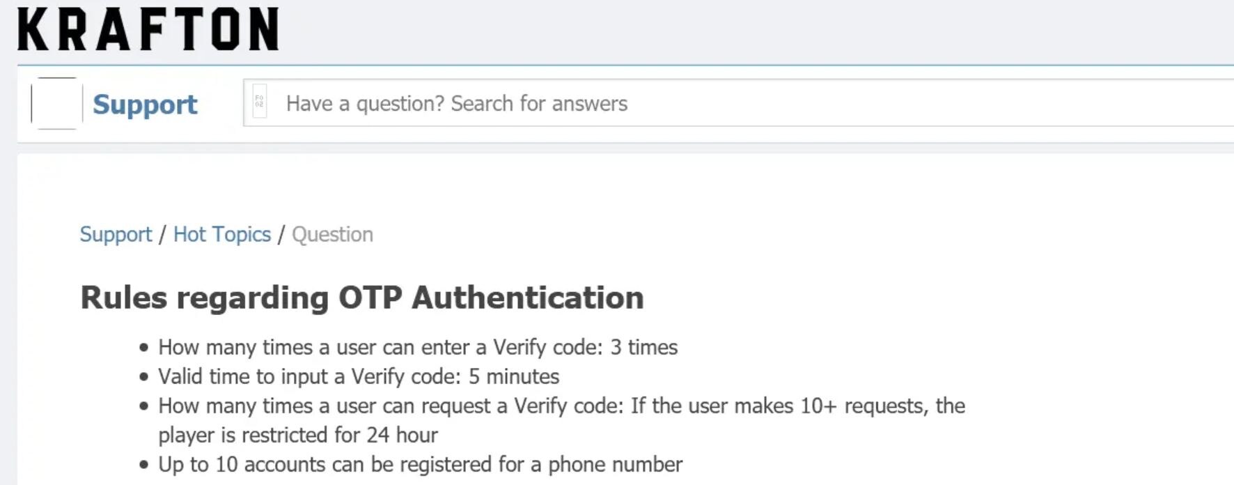 Battlegrounds Mobile India Support page