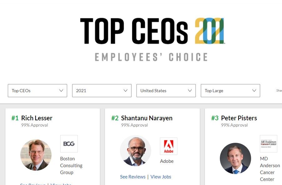 top 100 ceo list glassdoor
