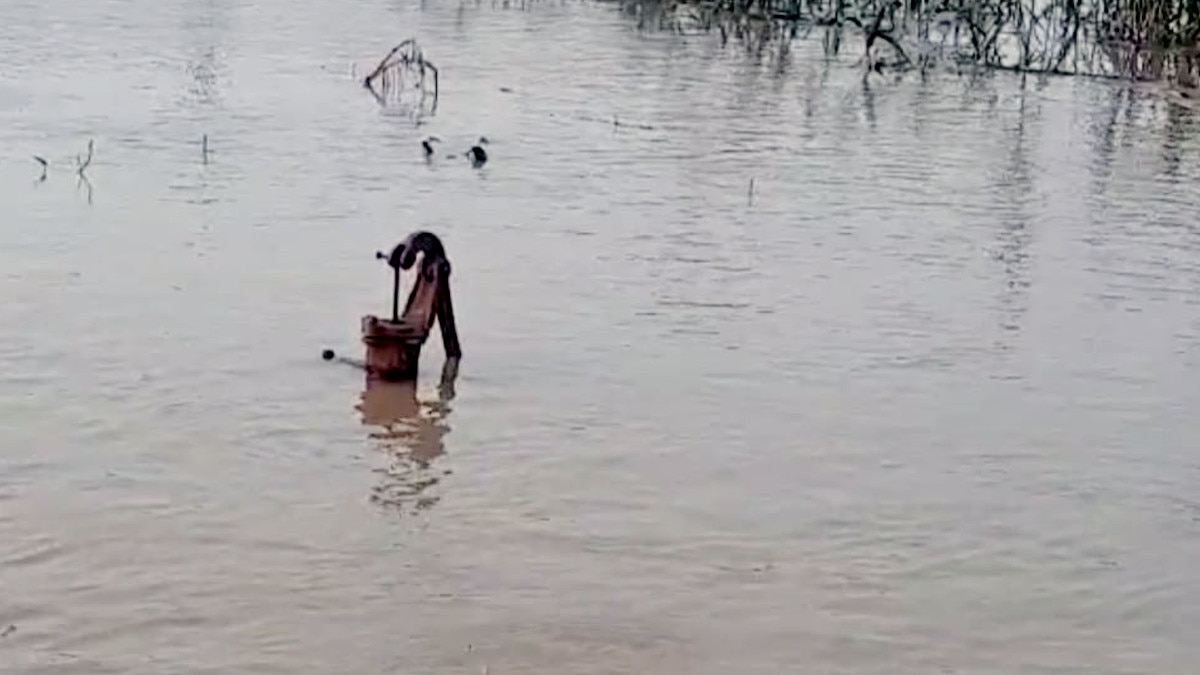 Bihar Family sitting on scaffolding flood