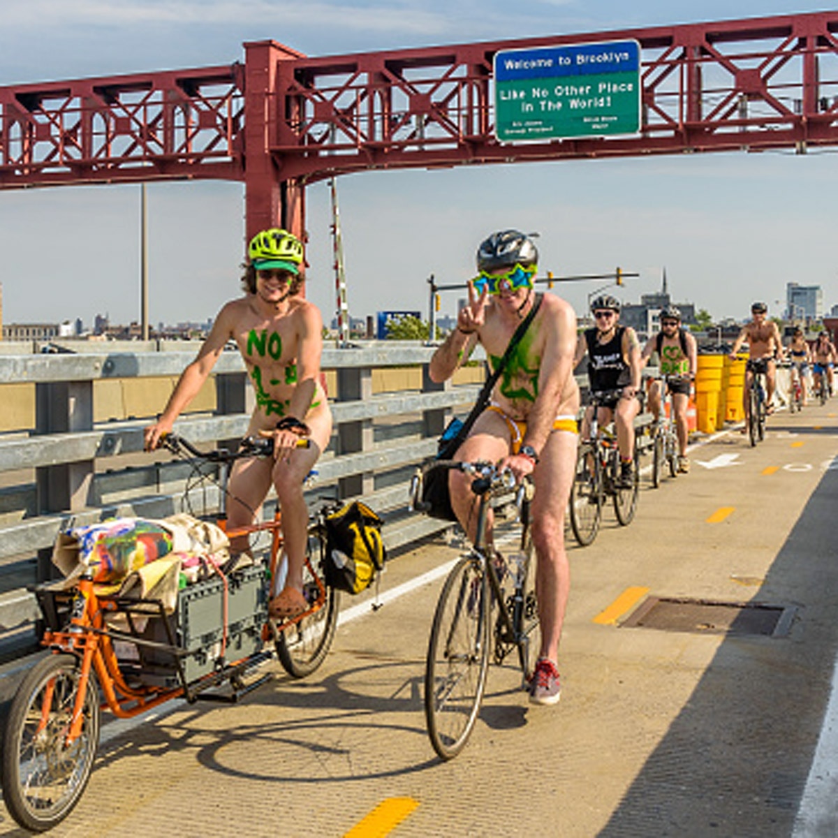 nude protest on bicycle