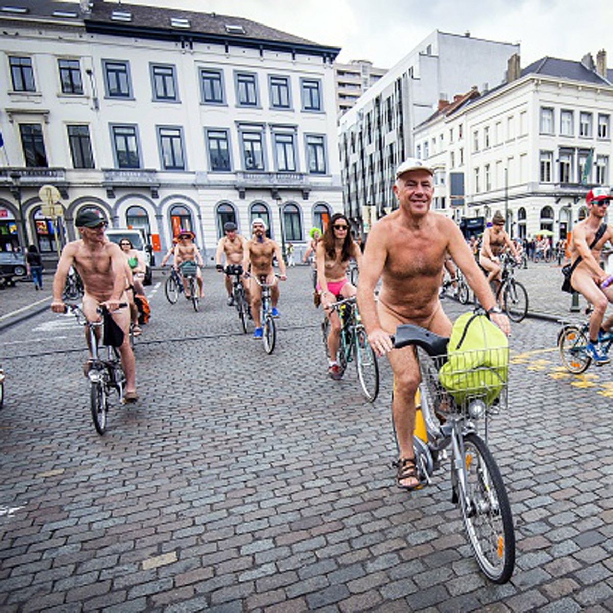 nude protest on bicycle