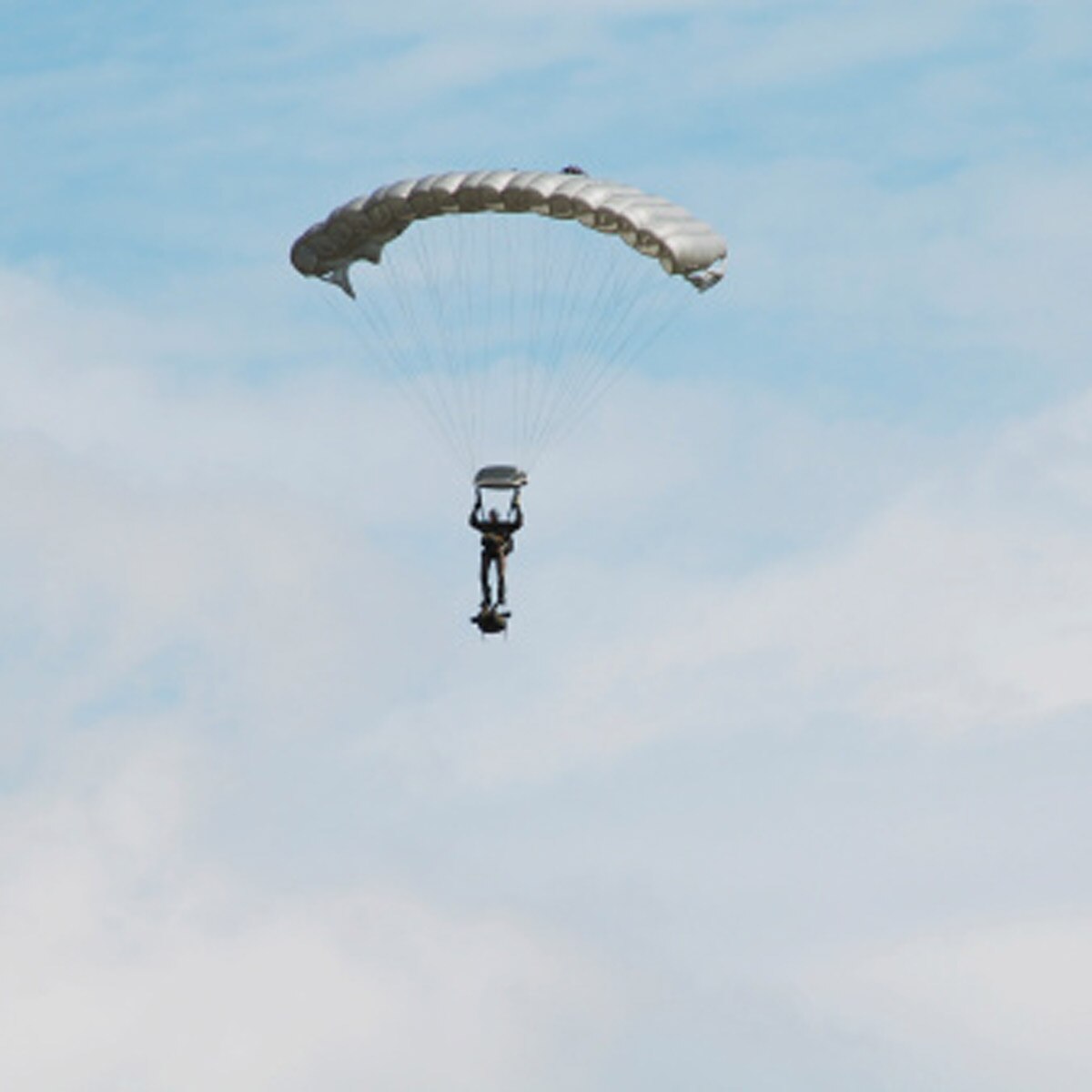 Parachuter plunges through roof