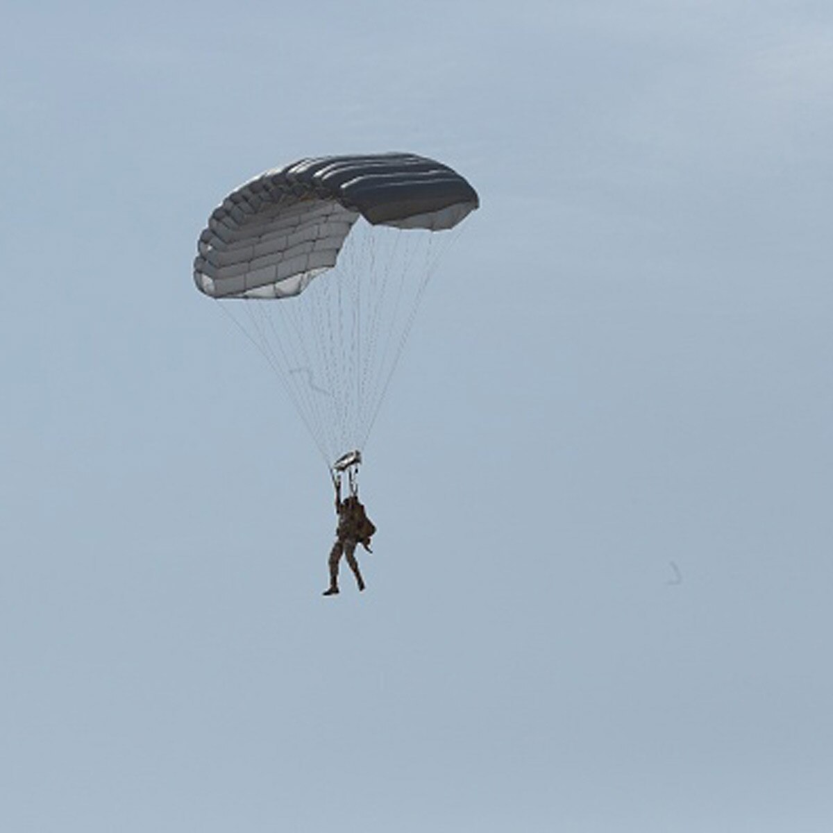 Parachuter plunges through roof
