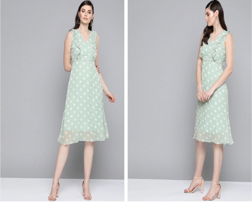  Polka Dots Print Fit and Flare Dress