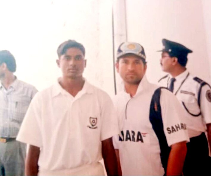 Prakash Bhagat with Sachin Tendulkar.