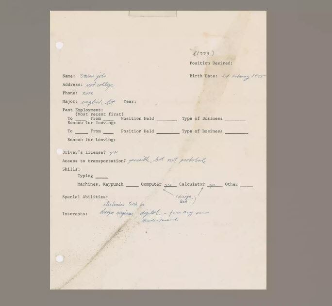 Steve Jobs Job Application