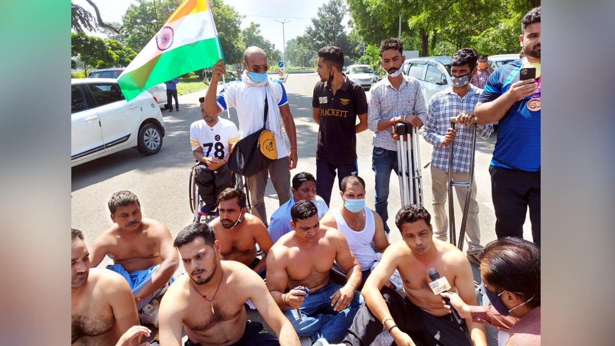 protest being staged by Punjab para athletes