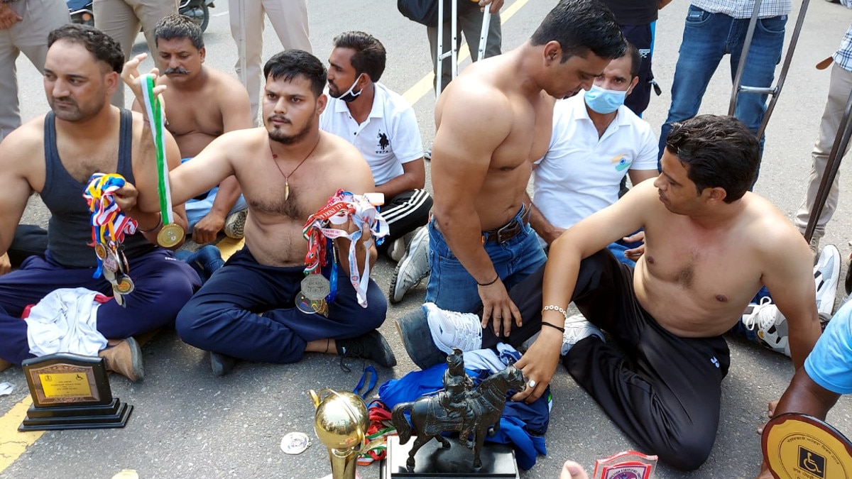 protest being staged by Punjab para athletes