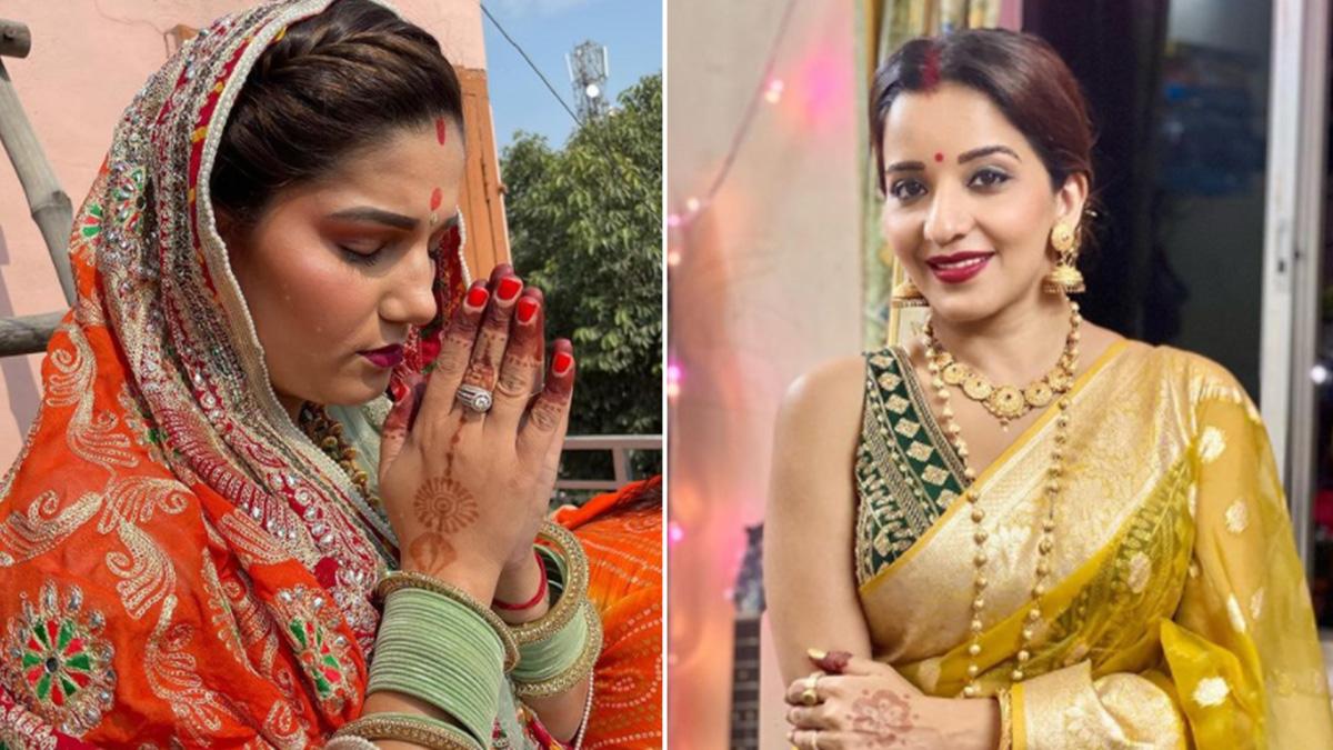 मांग में सिंदूर-माथे पर बिंदी, ट्रेडिशनल लुक में छाईं मोनालिसा, लाल लहंगे में सपना चौधरी का जलवा