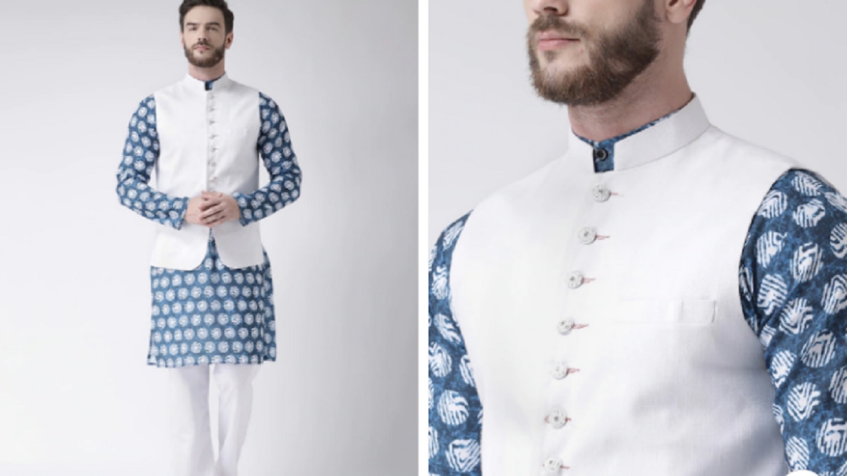 Hangup Men Blue & White kurta