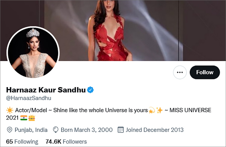 हरनाज संधू ट्व‍िटर अकाउंट 