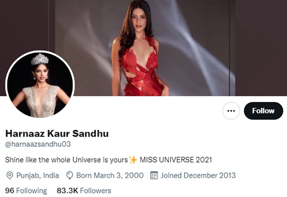 हरनाज संधू ट्व‍िटर अकाउंट 